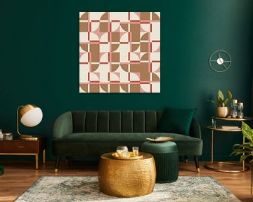 Modern abstract geometrisch patroon in koraalroze, bruin en wit nr.  6 van Dina Dankers