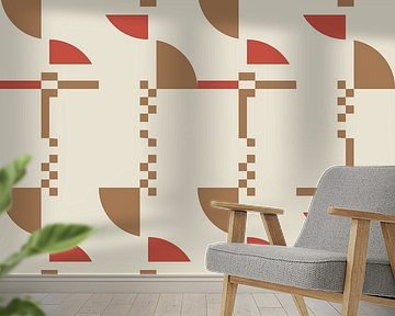 Modern abstract geometric pattern in coral pink, brown and white no.  8