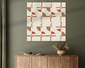 Modern abstract geometric pattern in coral pink, brown and white no.  8 by Dina Dankers