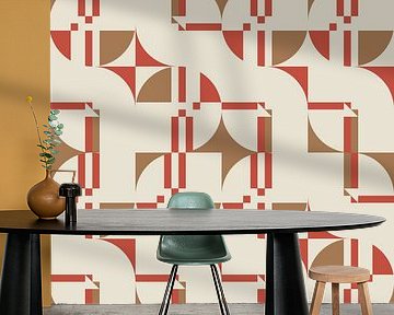 Modern abstract geometric pattern in coral pink, brown and white no.  9