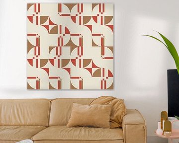Modern abstract geometrisch patroon in koraalroze, bruin en wit nr.  9 van Dina Dankers