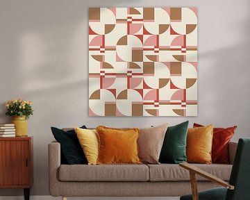 Modern abstract geometric pattern in coral pink, brown and white no.  10 by Dina Dankers