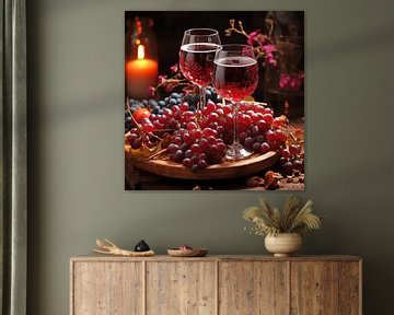 Nature morte de deux verres de vin rouge remplis sur Cafe Noir