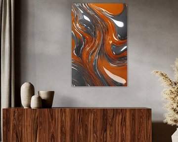Energieke Abstractie in Oranje en Zilver van De Muurdecoratie