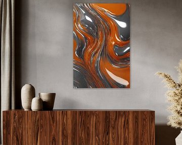 Energetische Abstraktion in Orange und Silber von De Muurdecoratie