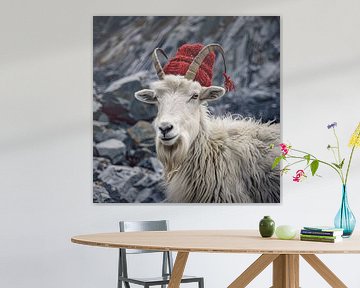 Le bonnet rouge et la chèvre de montagne, un portrait sur Vlindertuin Art