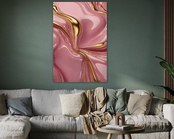 Abstract Pink Gold Flowing Luxe by De Muurdecoratie