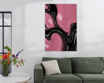 Motif abstrait dynamique rose et noir sur De Muurdecoratie