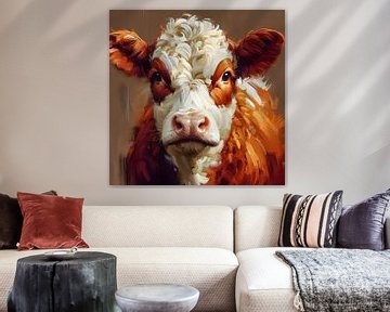 Portrait d'une vache curieuse sur Jessica Berendsen