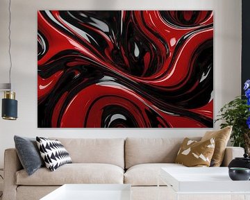 Dynamisches abstraktes Design in Rot und Schwarz von De Muurdecoratie