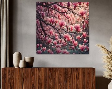 Pink flowers of the Magnolia spring blossom by Jessica Berendsen