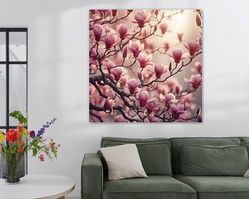 Roze bloemen van de Magnolia lentebloesem van Jessica Berendsen