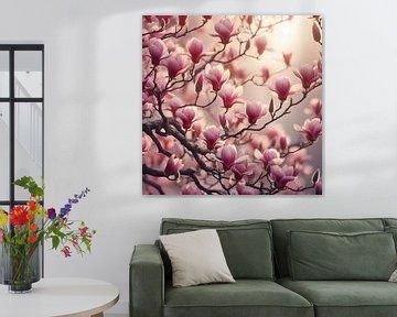 Pink flowers of the Magnolia spring blossom by Jessica Berendsen