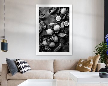 Monochrome still life with lemons and leaves by Felix Brönnimann