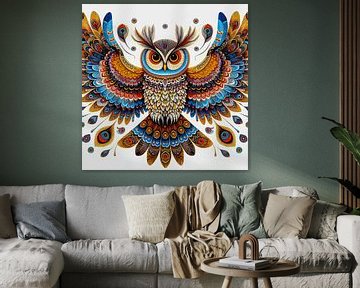 Owl abstract in retro colours by Jessica Berendsen