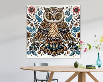 Hibou abstrait aux couleurs rétro sur Jessica Berendsen