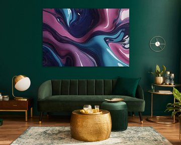 Dynamisch abstract kleurenspel in vloeistof van De Muurdecoratie