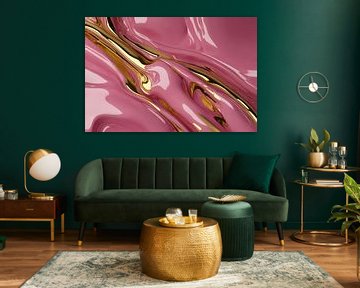 Golden Gloss over Pink Abstraction by De Muurdecoratie