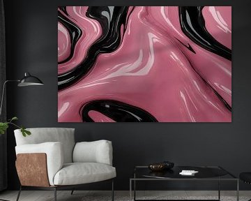 Lustre abstrait de vagues roses et noires sur De Muurdecoratie