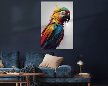 Abstrakte Farbexplosion Papagei Kunst von De Muurdecoratie