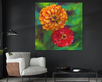 Two zinnias by Karen Kaspar