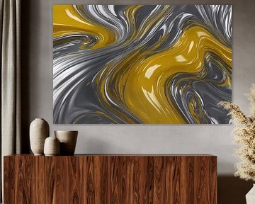 Zilveren en gele abstracte dynamiek van De Muurdecoratie