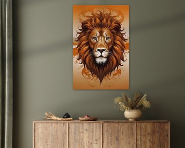 Königlicher Löwe in Orange und Braun von De Muurdecoratie
