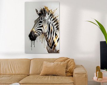 Zebra in Golden Gloss and Elegance by De Muurdecoratie