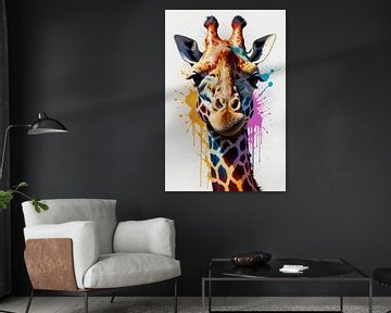 Modern colourful giraffe head in pop art style by De Muurdecoratie