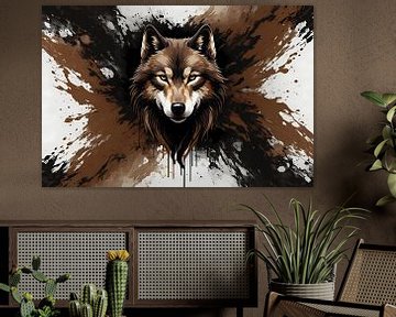 Loup en style abstrait dynamique sur De Muurdecoratie