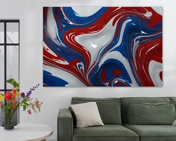 Dynamische rot-weiß-blaue abstrakte Formen von De Muurdecoratie