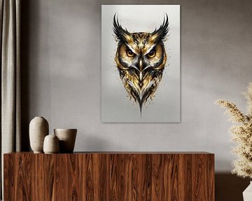 Golden Owl Head with Dynamic Texture by De Muurdecoratie