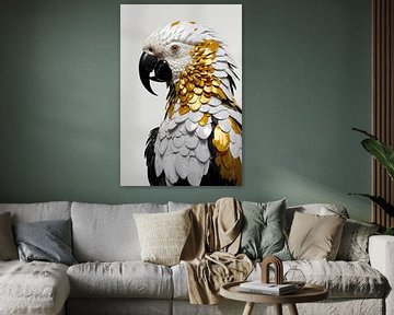 Golden Gloss Parrot Artwork by De Muurdecoratie