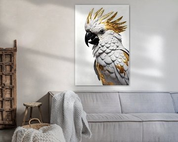 Majestic Parrot in Gold and White by De Muurdecoratie