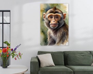 Jeune singe à l'aquarelle Style aquarelle sur De Muurdecoratie