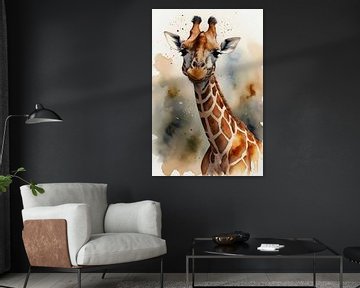 Watercolour Giraffe with Splashes of Colour by De Muurdecoratie