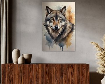 Abstracte Wolf in Levendige Waterverf van De Muurdecoratie