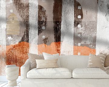 Moderne abstrakte Kunst. Formen in Terra, Taupe und Weiß.