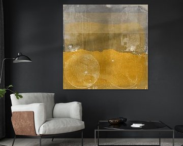 Modern abstract art. Shapes in yellow, brown, taupe. by Dina Dankers