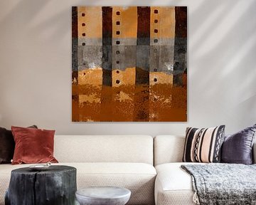 Modern abstract art. Shapes in rusty brown, taupe, warm yellow. by Dina Dankers