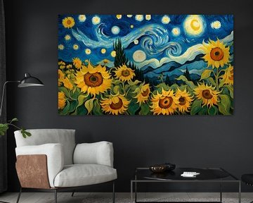 Starry night and sunflowers by Peter Heeling