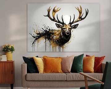 Deer in Dynamic Golden Spots by De Muurdecoratie