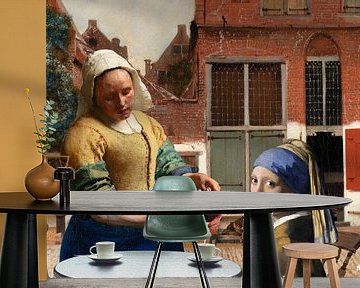Vermeer Melkmeisje en Meisje met de Parel in het Straatje van Miauw webshop