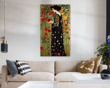 Woman in a field of poppies by Peter Heeling