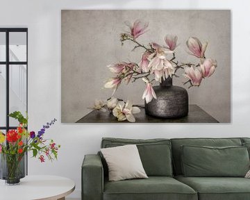 Still life with flowers. Magnolia. Pink. Spring. by Alie Ekkelenkamp