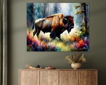 Wildtiere in Aquarell - Bison 2 von Johanna's Art