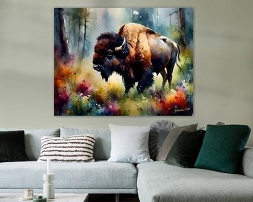 Wildtiere in Aquarell - Bison 4 von Johanna's Art