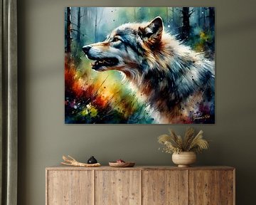 Wilde dieren in aquarel - Wolf 5 van Johanna's Art