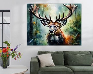 Wilde dieren in aquarel - Stag 1 van Johannas Art Creations