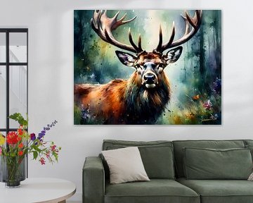 Wilde dieren in aquarel - Stag 3 van Johannas Art Creations